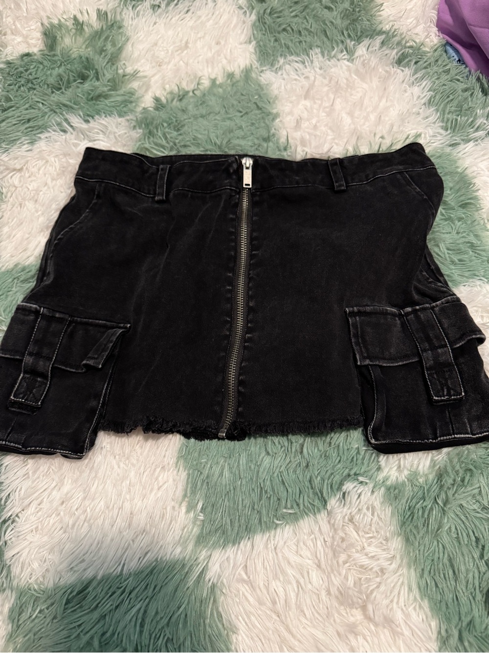 Dolls Kill Black Cargo Mini Skirt with Front Zip